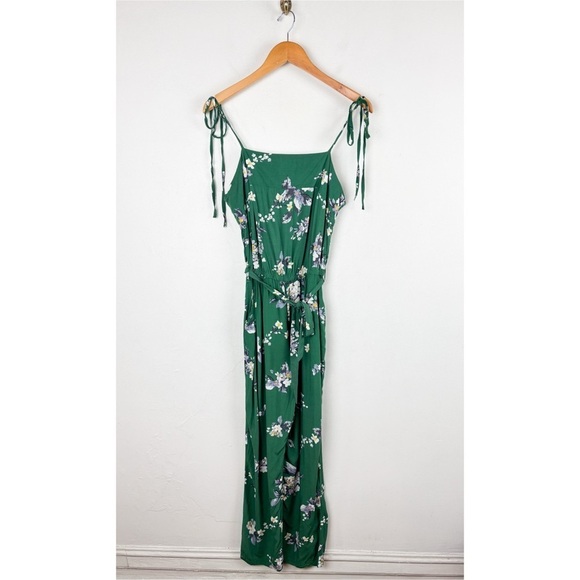 Jaase Pants - Jaase Anthropologie Green Floral Wide Leg Jumpsuit Sz L